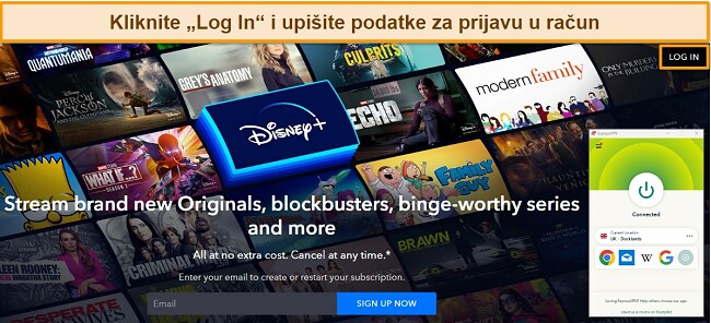 Kako gledati Disney Plus putem VPN-a - vodič za kori&scaron;tenje Disney Plusa u pregledniku - prijava putem ExpressVPN-a
